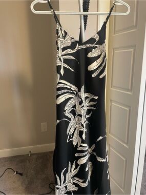 Aware Black and White Tropical Print Slip Dress
